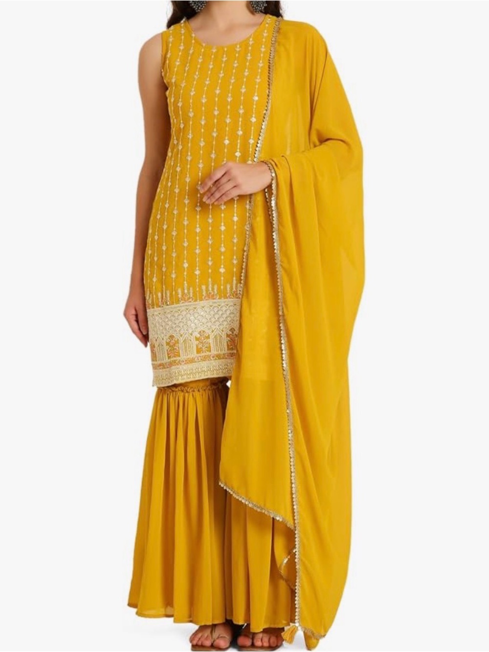 Mustard Yellow Embroidered Women’s Sharara Set